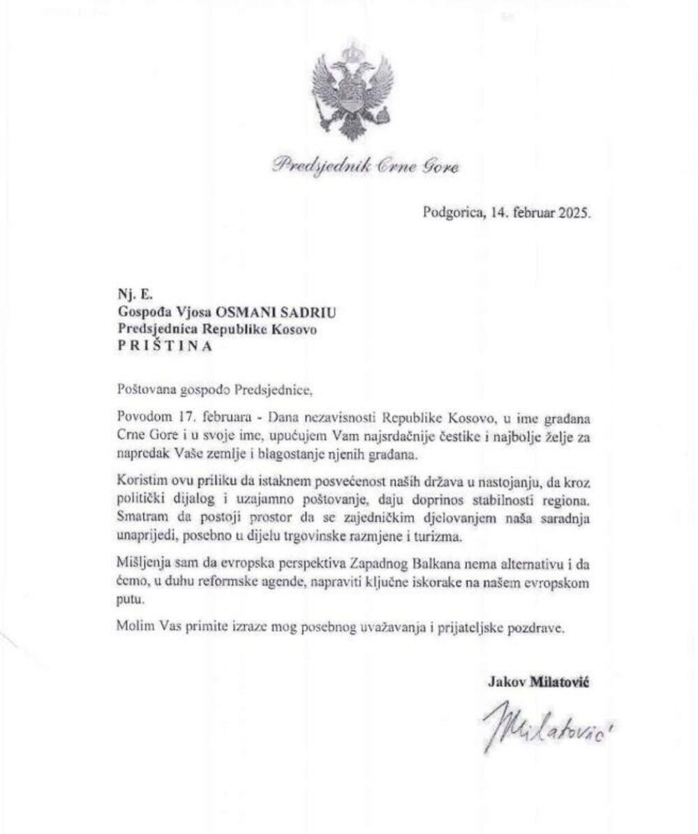 čestitka Milatovića Osmani