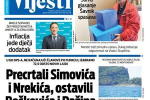 Naslovna strana "Vijesti" za 19. februar 2025.