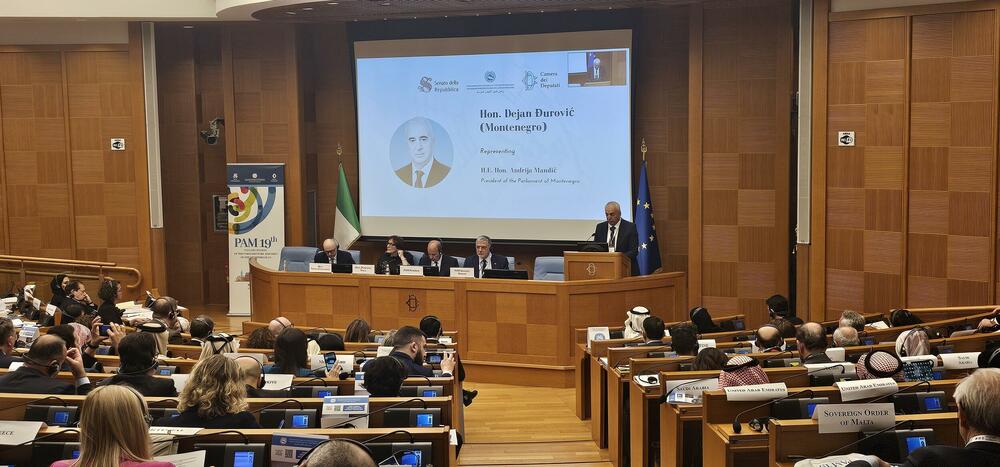 <p>Delegacija Skupštine Crne Gore u Parlamentarnoj skupštini Mediterana (PAM), na čelu sa Đurovićem koji je šef delegacije, učestvovala je na 19. plenarnom zasijedanju PAM-a, koje je u četvrtak i danas održano u Rimu</p>
