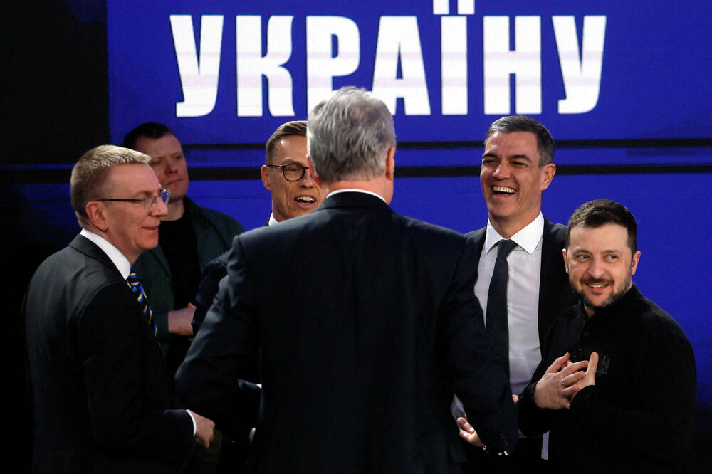 Predsjednik Ukrajine Volodimir Zelenski, premijer Španije Pedro Sančez, predsjednik Latvije Edgars Rinkēvičs i predsjednik Finske Aleksander Stubb okupljaju se na dan konferencije za novinare, Foto: REUTERS