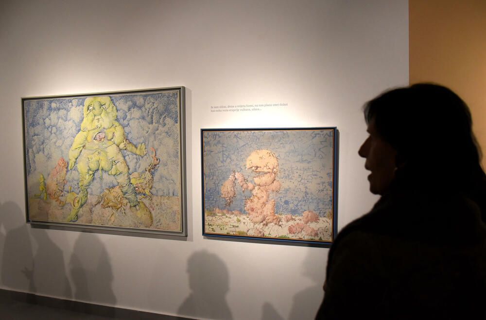 <p>Izložba djela Miodraga Dada Đurića otvorena je večeras u Crnogorskoj akademiji nauka i umjetnosti, u saradnji sa Fondacijom "Luča Artis". Upućena inicijativa da predstavljena kolekcija Novice Jovovića postane javno dobro, što je pozdravio i predsjednik Crne Gore, Jakov Milatović</p>