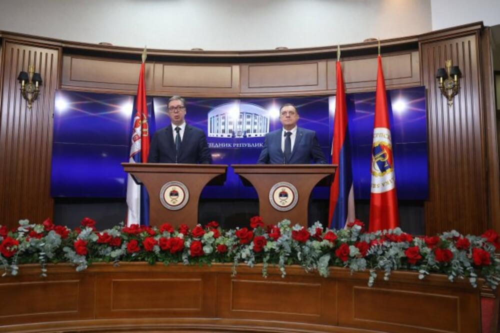 Vučić i Dodik na pres konferenciji, Foto: predsjednikrs.rs/Borislav Zdrinja