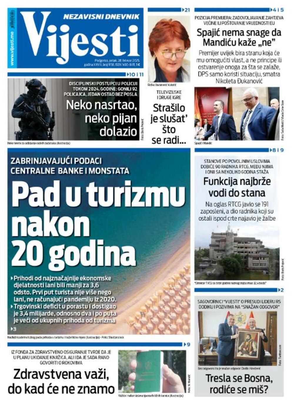 Naslovna strana "Vijesti" za 28. februar 2025., Foto: Vijesti
