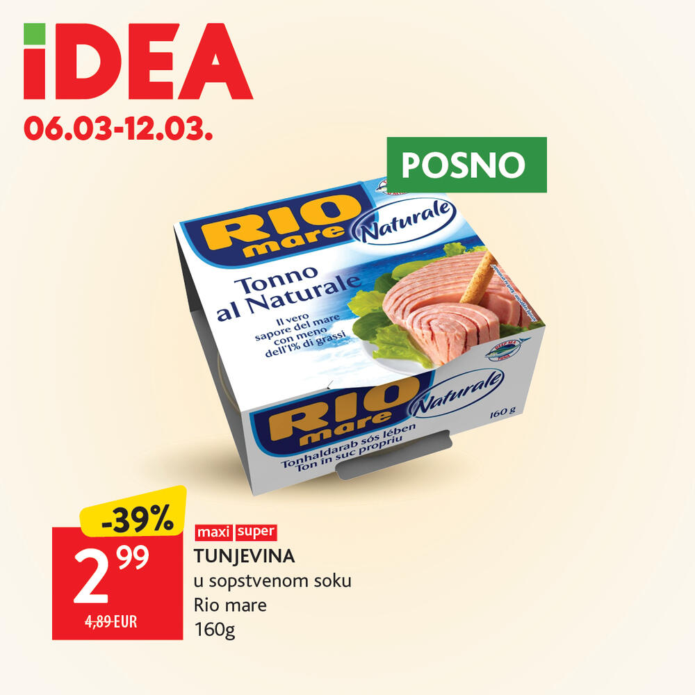 <p>Prelistajte <a href="https://catalog.idea.co.me/mart-2025/redovna-akcija-0603-1203/"><strong>novi IDEA katalog</strong> </a>i uvjerite se da vas u IDEA prodavnicama očekuje bogata ponuda pažljivo biranih namirnica po sniženim cijenama.</p>