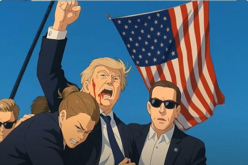 Američki predsjednik Donald Tramp nakon što je u julu prošle godine pokušan atentan na njega: Fotografija u Gibli stilu, Foto: You Tube