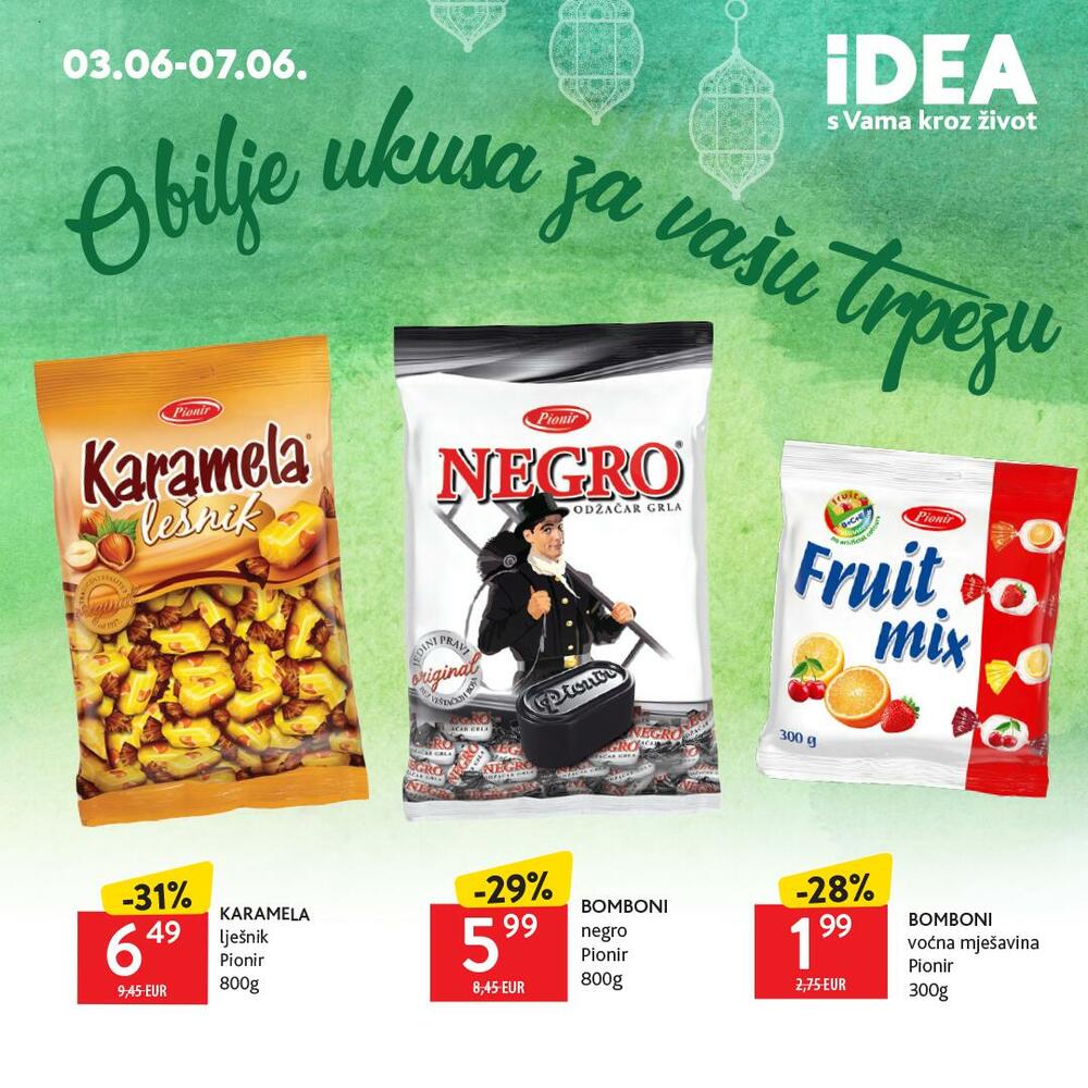 <p>Kako biste praznik proslavili u radosti, obilju i zajedništvu, IDEA je za vas pripremila specijalnu ponudu proizvoda po sniženim cijenama – sve što vam je potrebno za pripremu tradicionalne bajramske trpeze, stvaranje tople praznične atmosfere i pametnu kupovinu koja se isplati.</p>