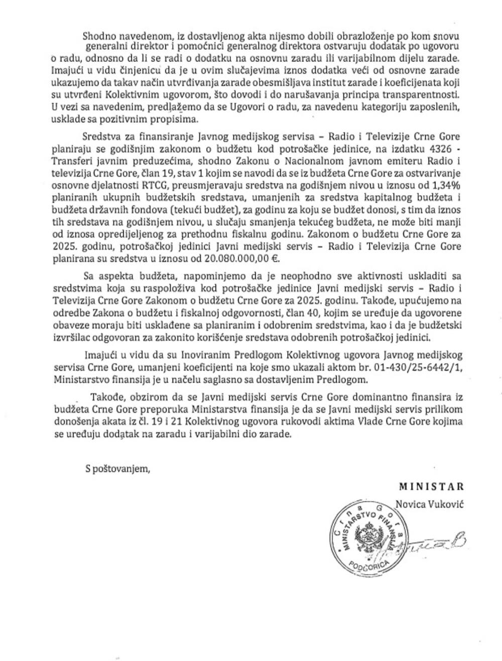 Dokument koji je dostavila Camović