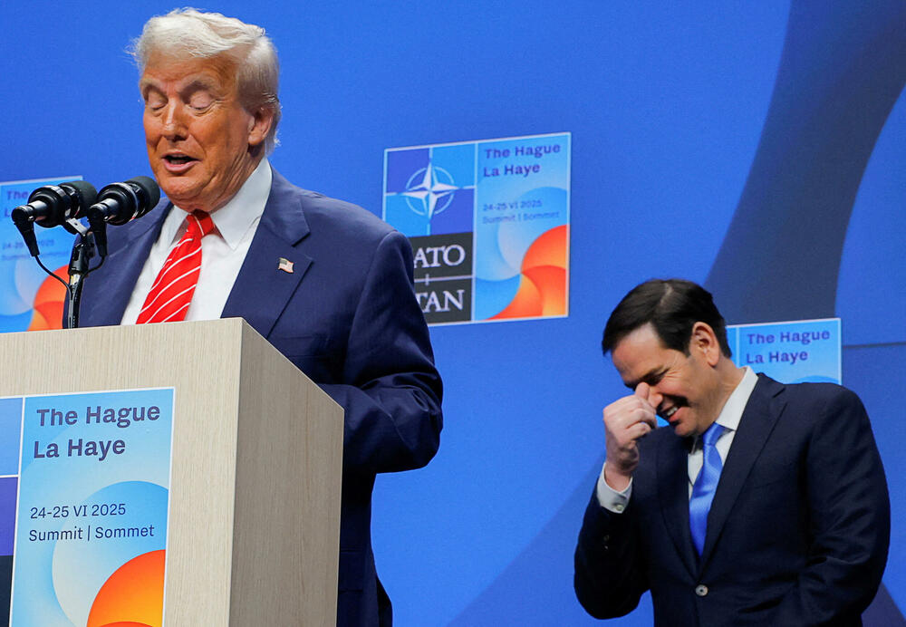 Tramp i državni sekretar Marko Rubio reaguju na pitanje novinara o tome što je Rute nazvao Trampa “tatom”