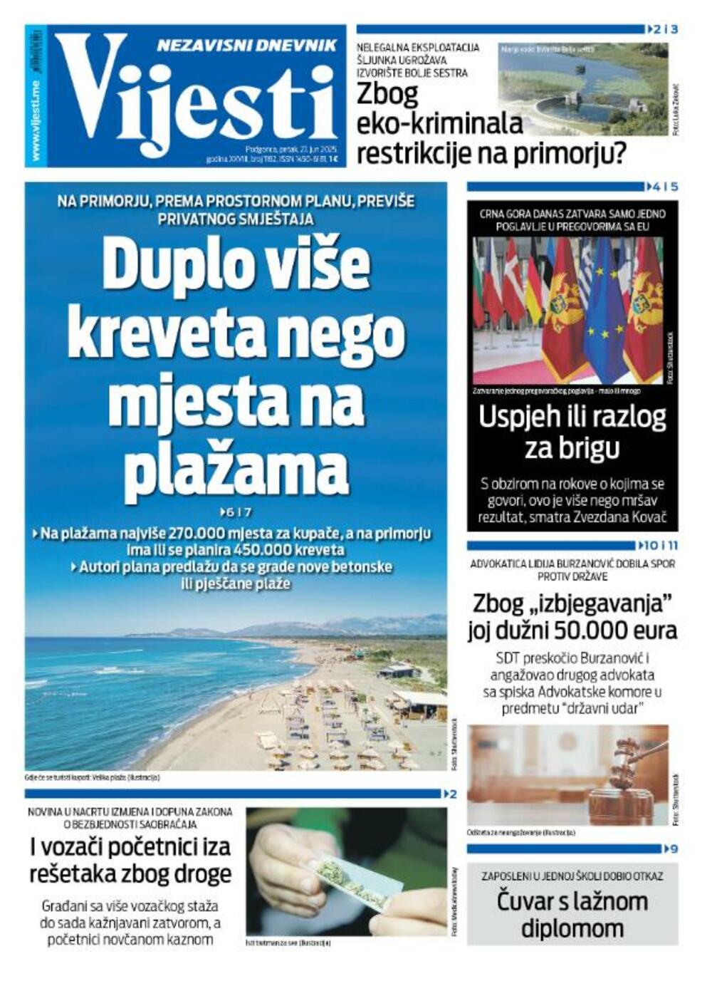 Naslovna strana "Vijesti" za 27. jun 2025., Foto: ND Vijesti