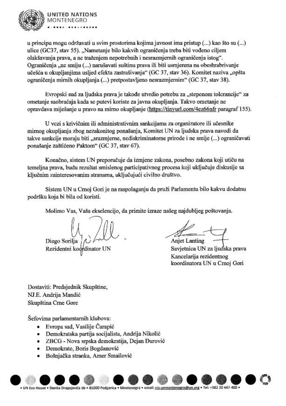 <p>Dokument, u koji su "Vijesti" imale uvid, izražava zabrinutost zbog mogućnosti da predloženi amandmani nisu kompatibilni s članom 21 o mirnom okupljanju koji garantuje Međunarodni pakt o građanskim i političkim pravima (ICCPR)</p>