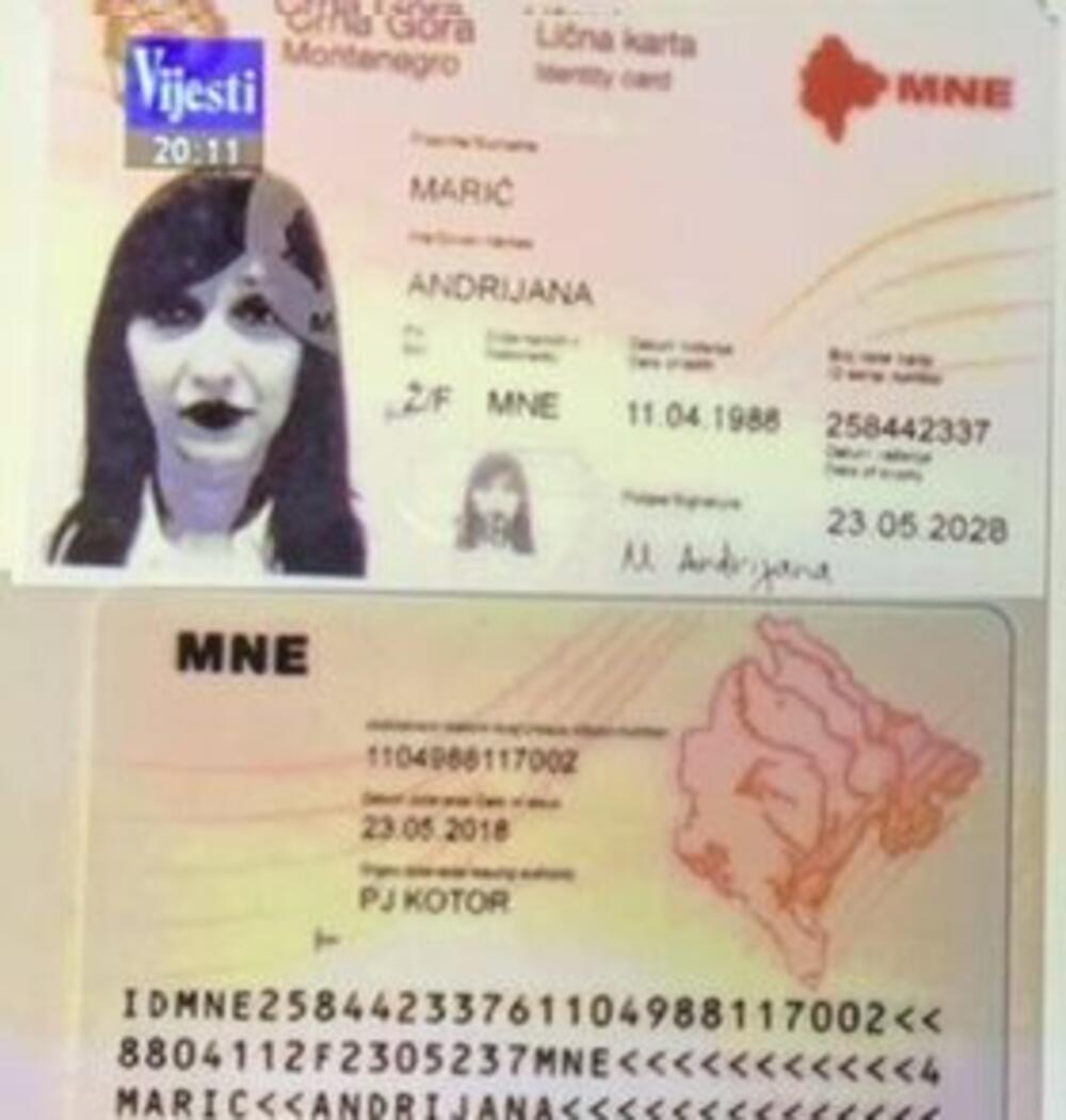 Lična karta koju je koristila okrivljena Baćović