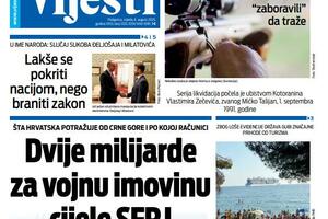 Naslovna strana "Vijesti" za 6. avgust 2025.