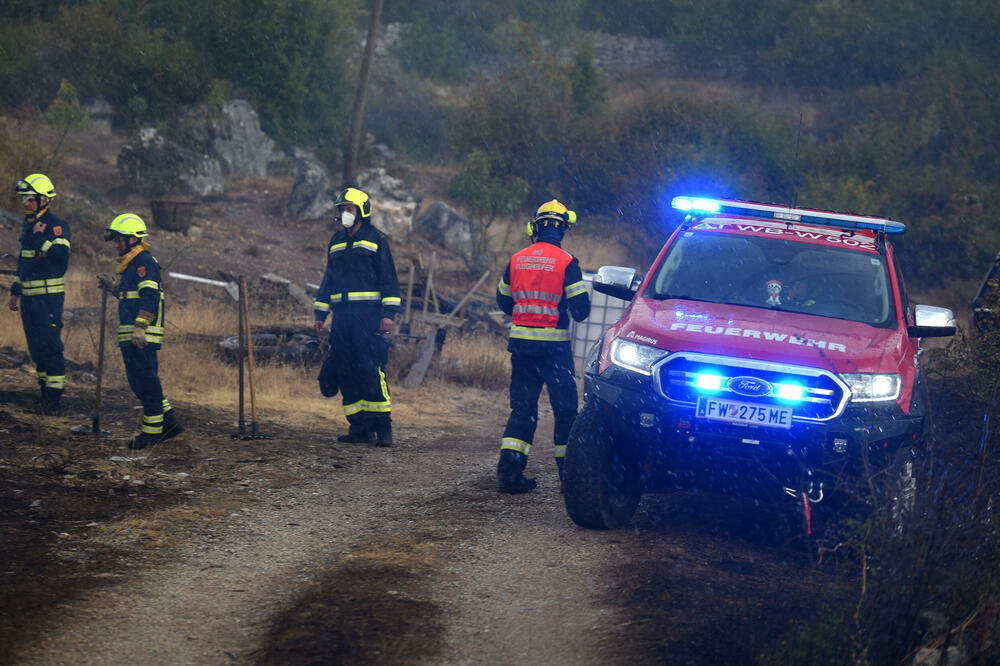 Mještani i austrijski vatrogasci u akciji gašenja u mjestu Stijensko brdo u Piperima, Foto: Boris Pejović