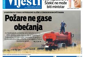 Naslovna strana "Vijesti" za 24. avgust 2025.