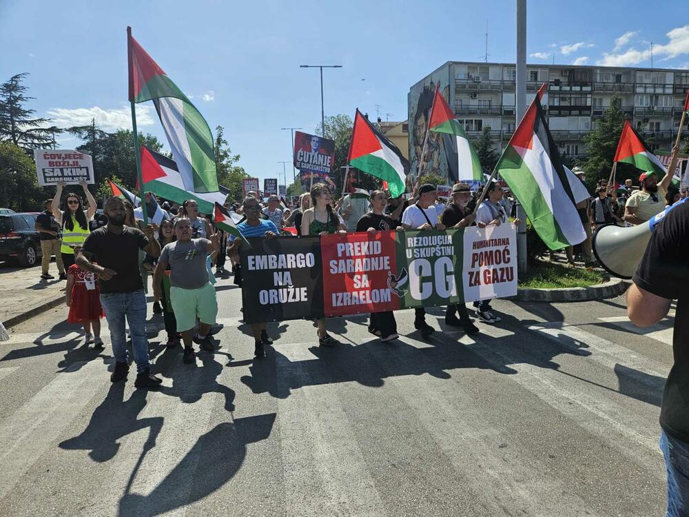 <p>Skup u Podgorici je organizovao Pokret solidarnosti sa Palestinom Crne Gore</p>  <p>Na protestu je učestvovalo više stotina građana</p>