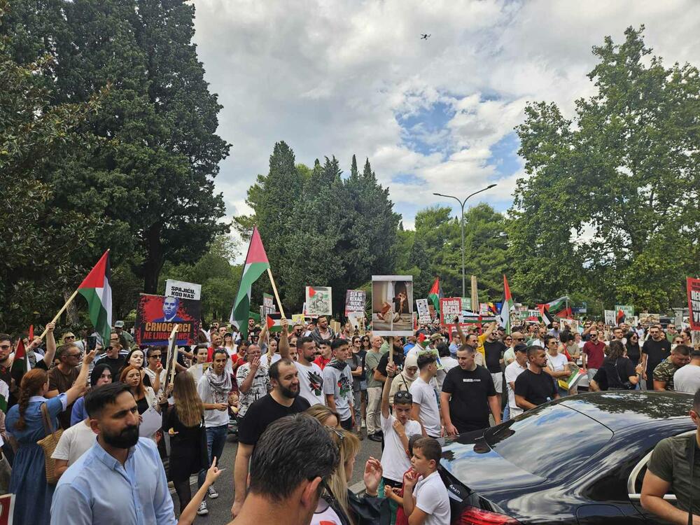 <p>Skup u Podgorici je organizovao Pokret solidarnosti sa Palestinom Crne Gore</p>  <p>Na protestu je učestvovalo više stotina građana</p>