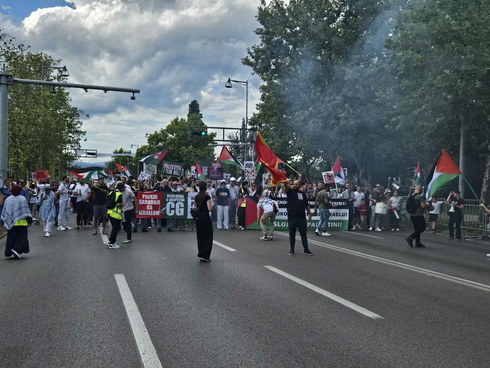 <p>Skup u Podgorici je organizovao Pokret solidarnosti sa Palestinom Crne Gore</p>  <p>Na protestu je učestvovalo više stotina građana</p>