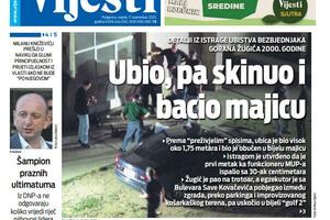 Naslovna strana "Vijesti" za 17. septembar 2025.