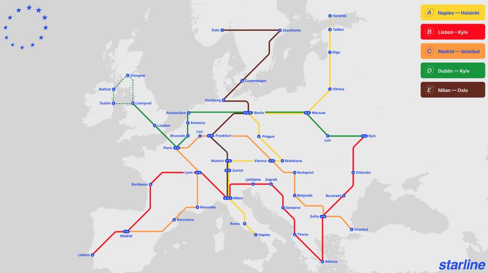 Mreža podijeljena na pet željezničkih pruga: Projekat Starline