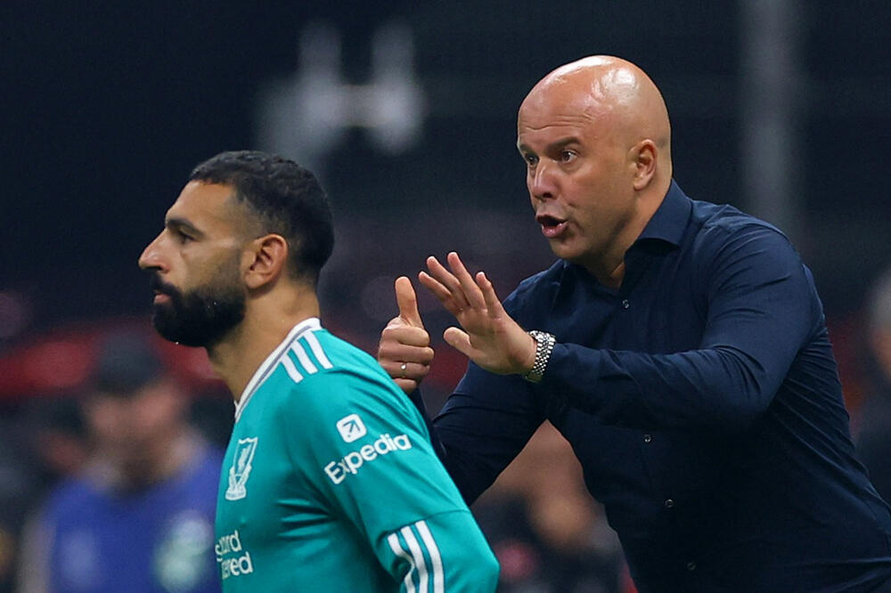 Liverpul želi pobjedu nakon dva neuspjeha: Arne Slot i Mohamed Salah, Foto: Reuters