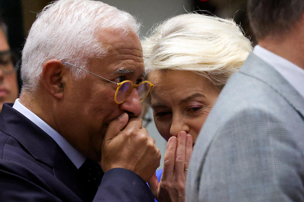 Ursula fon der Lajen i Antonio Košta juče na samitu u Briselu, Foto: REUTERS