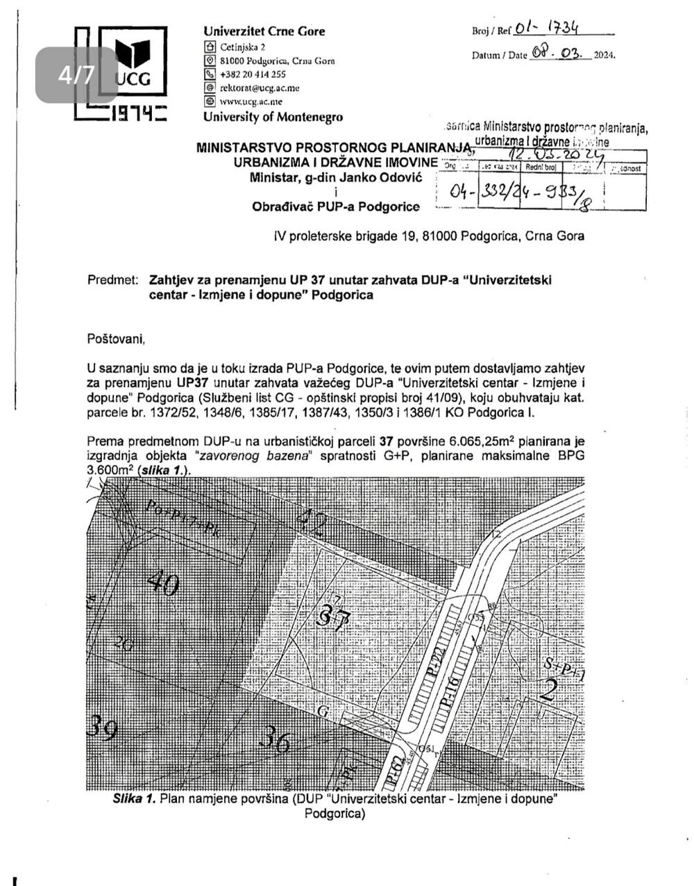 Božovićs Brief an das Ministerium
