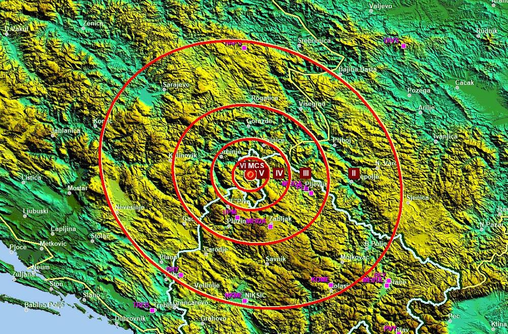 Zemljotres na granici Crne Gore i BiH