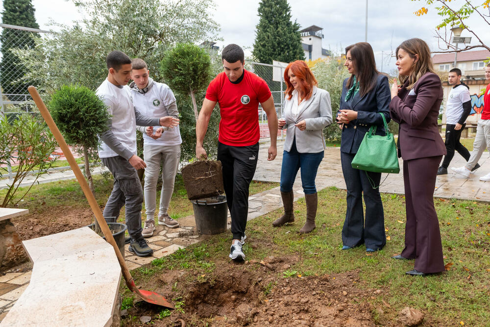 <p>Sadnja drveća u Ekonomskoj školi &bdquo;Mirko Vešović&ldquo; u Podgorici</p>