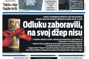 Naslovna strana "Vijesti" za 12. decembar 2025.