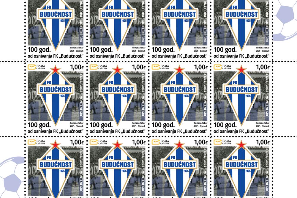 Pošta Crne Gore je šampala markice povodom 100 godina od osnivanja Budućnosti, Foto: Pošta CG