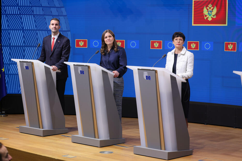 Spajić, Bjere i Kos na konferenciji za medije, Foto: Savjet EU