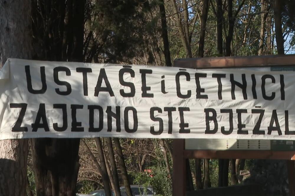 Transparent "Ustaše i četnici zajedno ste bježali, Foto: Screenshot/TV Vijesti