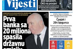 Naslovna strana "Vijesti" za 20. decembar 2025.