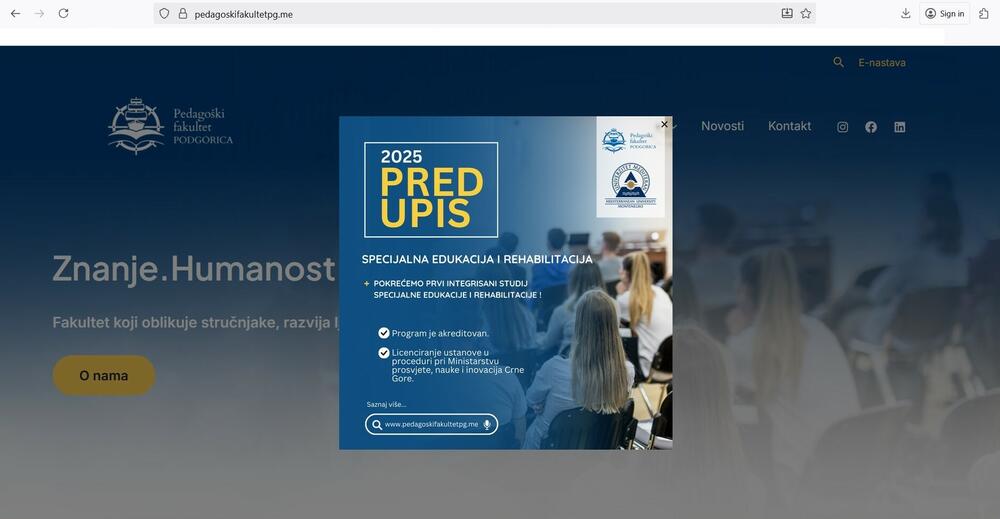 Na sajtu privatnog fakulteta još se reklamira “predupis”