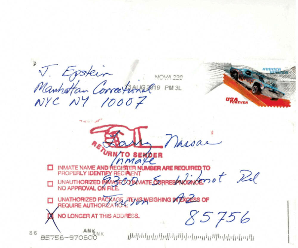 <p>Čestitku je Epstin navodno napisao Leriju Nasaru, koji služi doživotnu kaznu zatvora zbog seksualnog zlostavljanja stotina djevojčica</p>