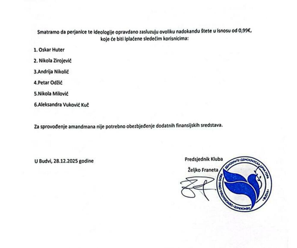 <p>"Plasiranjem političkih stavova usmjerenih protiv ugleda vjerske zajednice u ozbiljnoj mjeri narušen je međuvjerski sklad u Crnoj Gori i povrijeđeno dostojanstvo i inegritet vjerske zajednice i vjernika, koji po poslednjem popisu čine većinu u Crnoj Gori"</p>