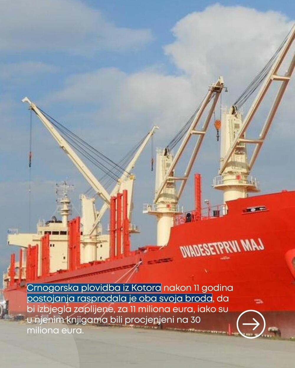 Crnogorska plovidba iz Kotora nakon 11 godina postojanja rasprodala je oba svoja proda, da bi izbjegla zaplijene, za 11 miliona eura, iako su u njenim knjigama bili procjenjeni na 30 miliona eura