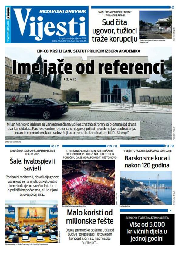 The front page of "News" for January 4, 2026.