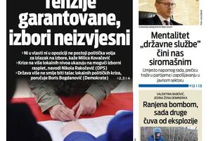 Naslovna strana "Vijesti" za 9. januar 2026.