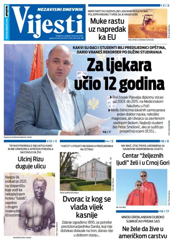 Naslovna strana "Vijesti" za 18. januar 2026.