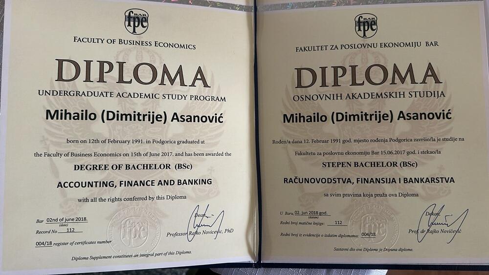 Asanović diploma, Mihailo Asanović