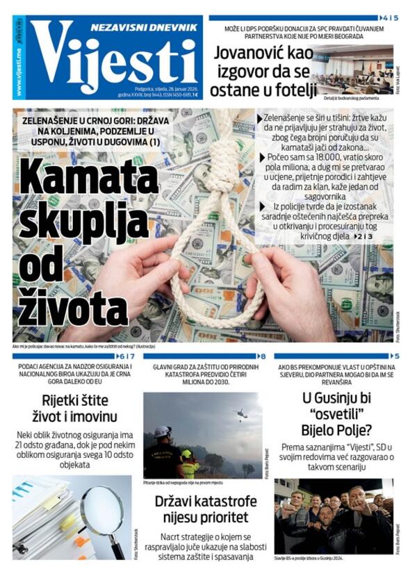 Naslovna strana "Vijesti" za 28. januar 2026.