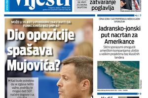 Naslovna strana "Vijesti" za 4. februar 2026.