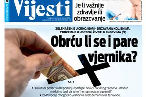 Naslovna strana "Vijesti" za 5. februar 2026.