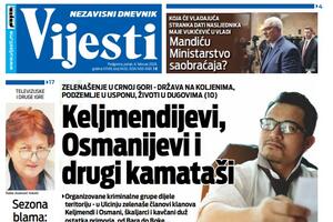 Naslovna strana "Vijesti" za 6. februar 2026.