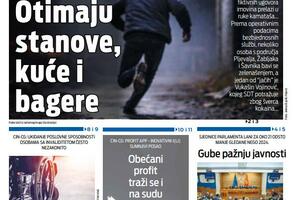 Naslovna strana "Vijesti" za 8. februar 2026.