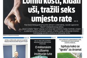 Naslovna strana "Vijesti" za 9. februar 2026.