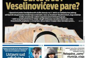 "Vijesti" gazetesinin 14 Şubat 2026 tarihli ön sayfası.