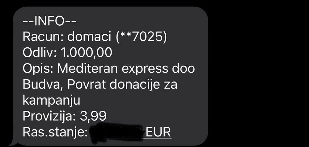 'Nije bilo nikakvog finansijskog benefita', kaže Jovanović, koji tvrdi da je donacija vraćena budvanskoj firmi