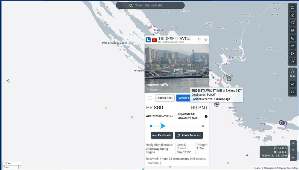'Trideseti avgust' na ulazu u Nacionalni park Kornati Etracking